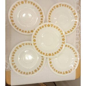 Five vintage Corelle harvest Gold teacup, coffee cup saucers plates